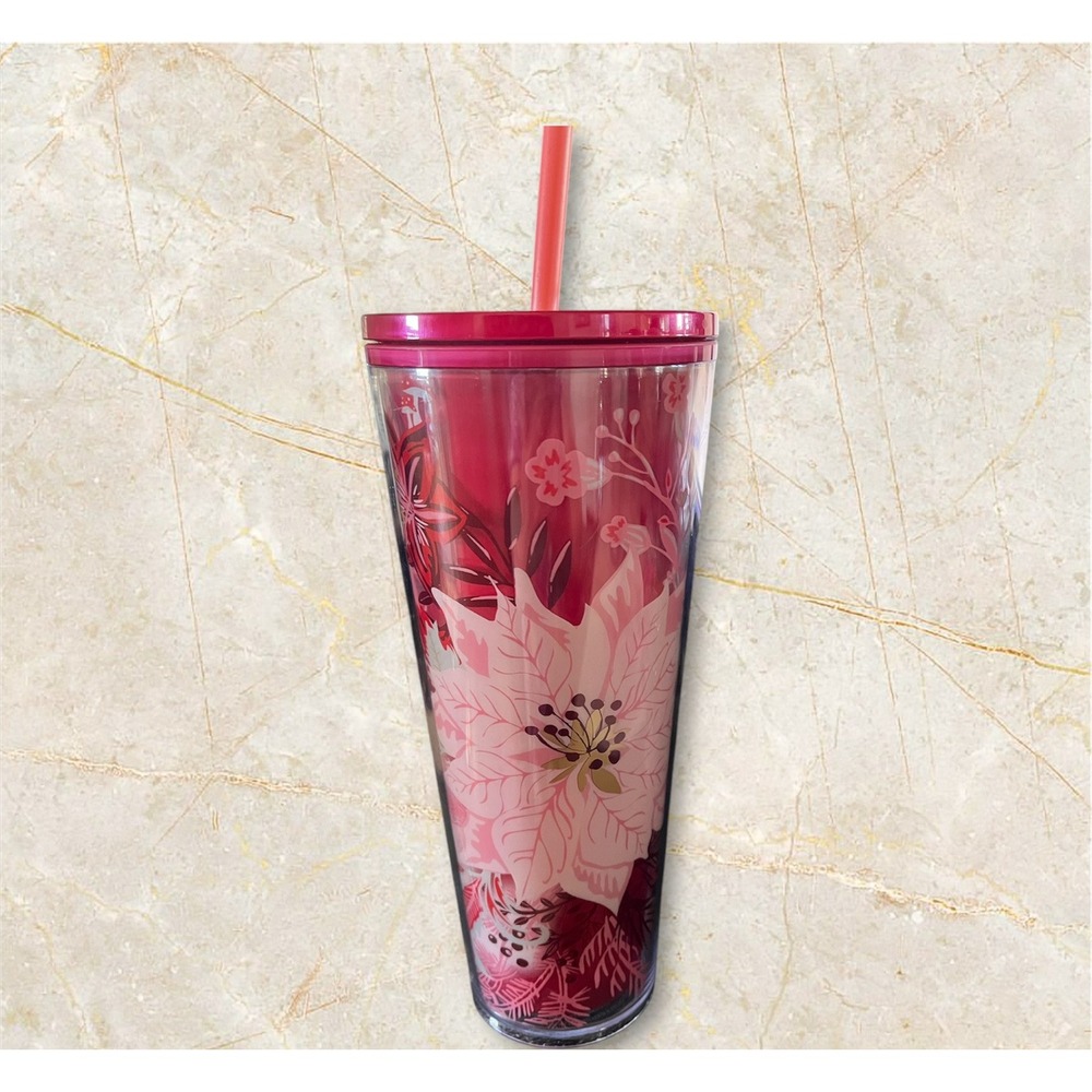 Starbucks 2022 Red‎ Poinsettia Christmas Holiday Venti Tumbler Cold Cup 24 oz